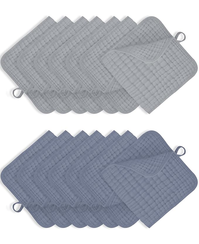14Pack Muslin Baby Burp Cloths 100% Cotton 20"X10" Soft Absorbent Quick Drying Newborn Drool Baby Face Washcloths