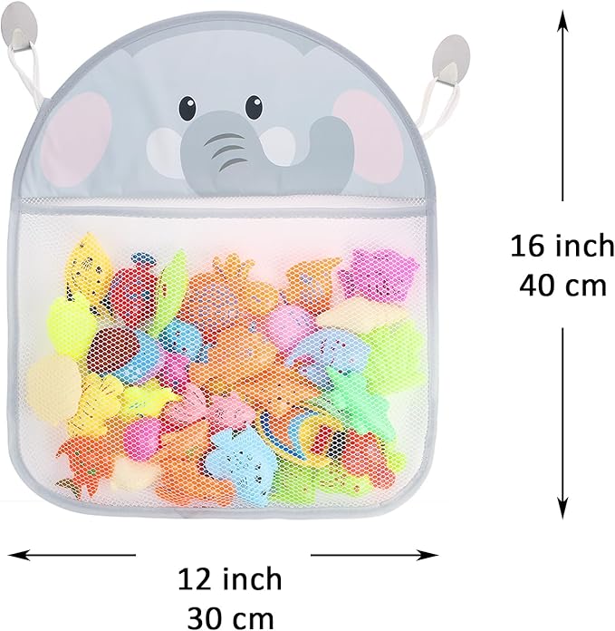 Youngever Bath Toy Net, Bath Toy Organizer, Bath Toy Storage (Grey Elephant)