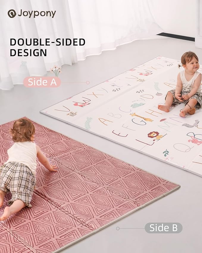 Baby Play Mat 59x71 Inch, 2 in 1 Fabric & XPE Dual-Sided Design Foldable Play Mats for Babies and Toddlers, Waterproof & Anti-Slip Portable Foam Crawling Mat for Floor with Travel Bag