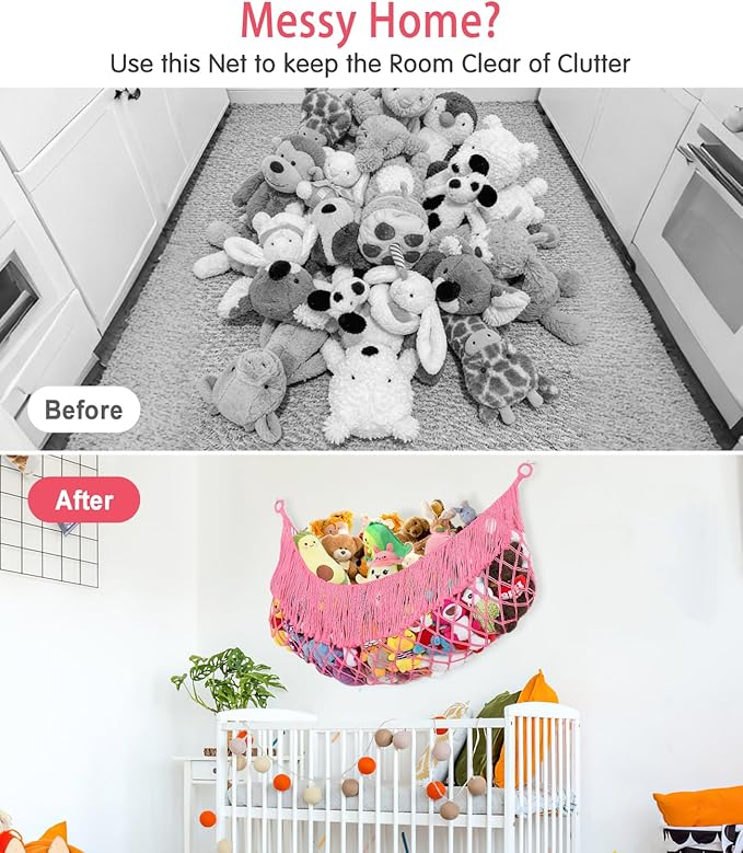 Stuffed Animal Hammock - Extra Large 63'' Long, Stuffed Animal Storage, stuffed animal Holder net, Hammock Large, Storage Hanging Organizer - Pink