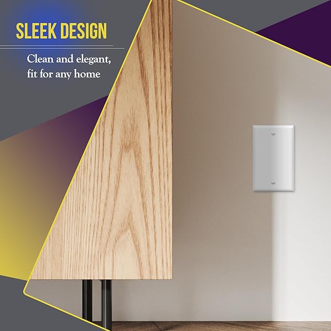 ENERLITES Blank Cover Wall Plate, Gloss Finish, Standard Size 1-Gang 4.50" x 2.76", Polycarbonate Thermoplastic, 8801-W, White
