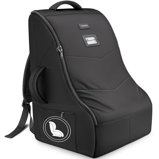 YOREPEK Car Seat Travel Bag for Airplane, Heavy Duty Car Seat Bags for Air Travel, Large Car Seat Carrier for Airport with Padded Shoulder Strap, Sturdy Travel Carseat Cover for Airplane, Black