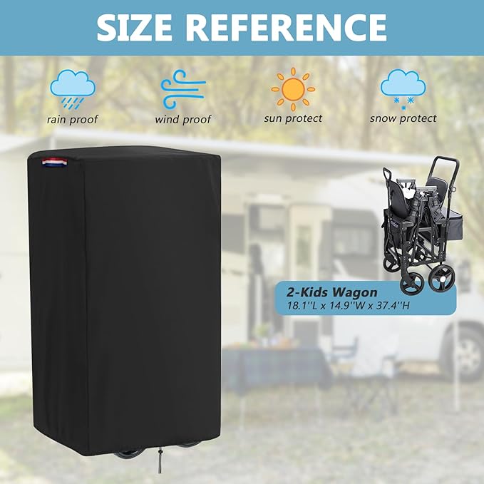Fizentia Wagon Cover Compatible with Stroller for 2 Littles(Cover-Only),Waterproof 420D Strollers Covers for All-Terrain Wagons,Dustproof 2 seaters Wagon Cart Storage-18.1" L x 14.9" W x 37.4" H