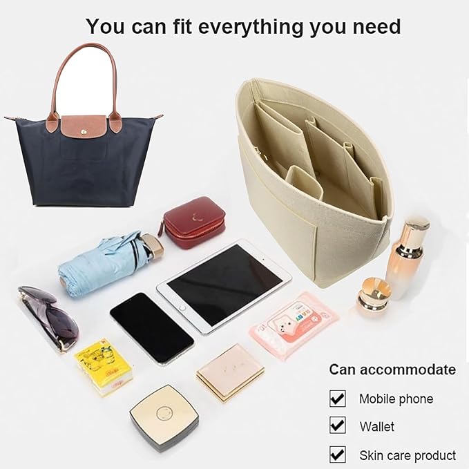 Lckaey Purse Organizer Insert for Le Pliage Handbag tote bag Insert Organizer1012khaki-L