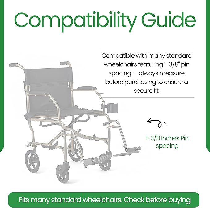 Healthline Wheelchair Swingaway Legrest Footplates with Heel Loops – Pair (Chrome) – Fits Select Standard Wheelchairs – Adjustable Length 16.5"–20.5" – Check Compatibility Before Ordering