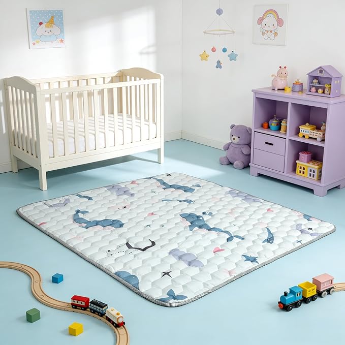 Baby Play Mat for Floor Playpen - 50" X 50" Playpen Mat,Thick One-Piece Crawling, Odorless Floor Mat, Non-Slip Cushioned Baby Playmat for Infants,Babies,Toddlers. Foldable and Machine Washable