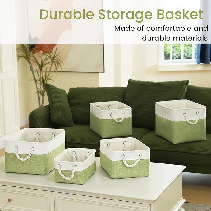 Large Storage Baskets- 16x12x12 inch Storage Bins for Shelves and Closet Organizing, Foldable Fabric Bin for Home Organization Clothes and Laundry (1-Pack, White&Green)