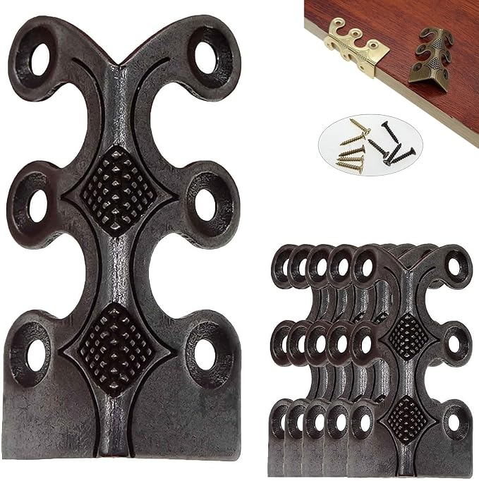 Skirting Board Corner Protectors Solid Brass Baseboard Corner Protectors, Vintage Metal Corner Protector Table Corner Perimeter Cover Safety Bracket with Screws (Black*5Pcs)