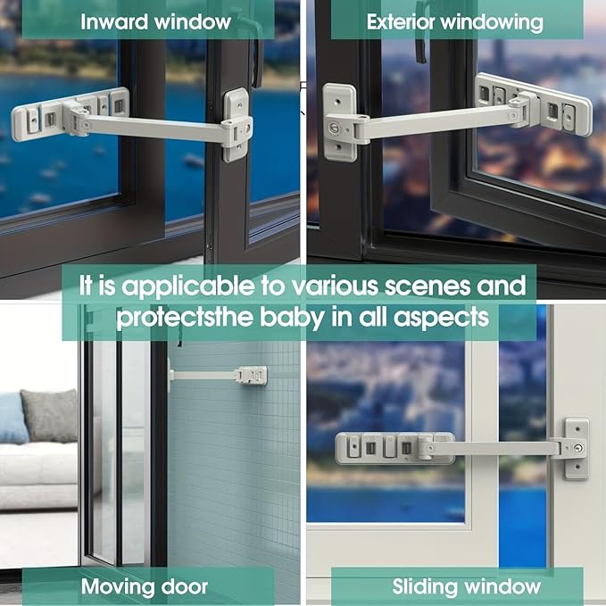 Premium Child Safety Locks – Adjustable, No-Drill & Easy-Install Home Safety Kit – Window Restrictor Lock