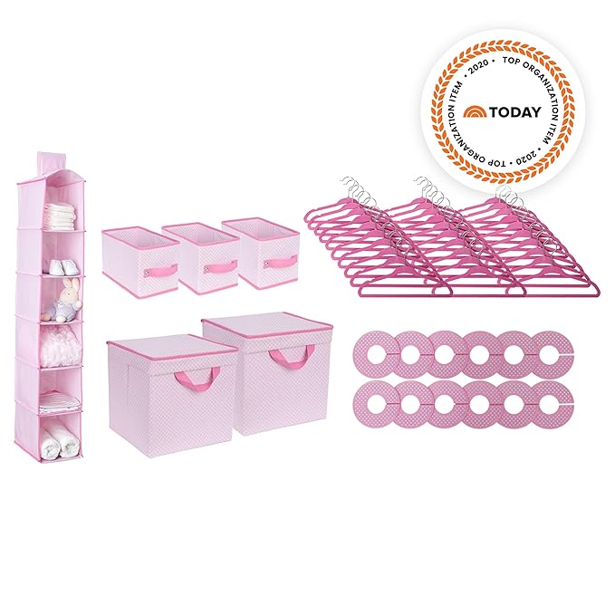 Delta Children Nursery Storage 48 Piece Set - Easy Storage/Organization Solution - Keeps Bedroom, Nursery & Closet Clean, Barely Pink