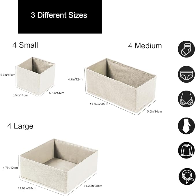 COSDACE Drawer Organizer Clothes,12Pcs Dresser Drawer Organizers Foldable Closet Organization and Storage Dividers for Underwear, Sock, Baby Closet Organizer (Beige)