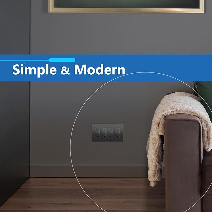 LIDER Matte Finish Decorator Switch Cover, Screwless Wall Plate, Mid-Size 4-Gang 4.88" x 8.58", Unbreakable Polycarbonate Thermoplastic, UL Listed, LSWP-34M-SG, Space Gray