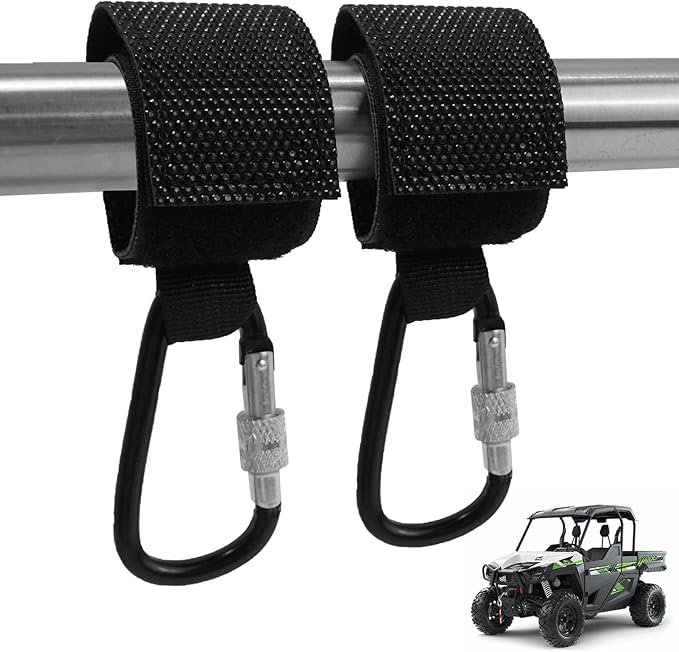 2 Pcs Multi-Purpose Utility Stroller Hook, Heavy Duty Carabiner Hanger for UTV Side by Side Roll Cage, Adult Electric Scooter Accessories Hang a Diaper Bag to Your Pram or Buggy (Black)