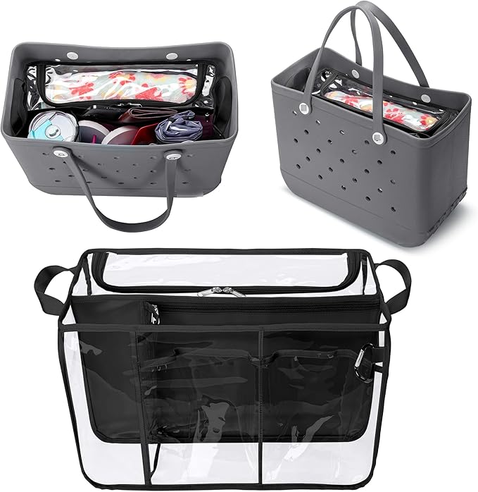 Clear Beach Bag Organizer Insert Compatible with BOGG BAG Original X Large, Zipper Organizer Liner Compatible with BOGG BAG Original X Large, Insert Divider Pouch with 2 Compartments, Black