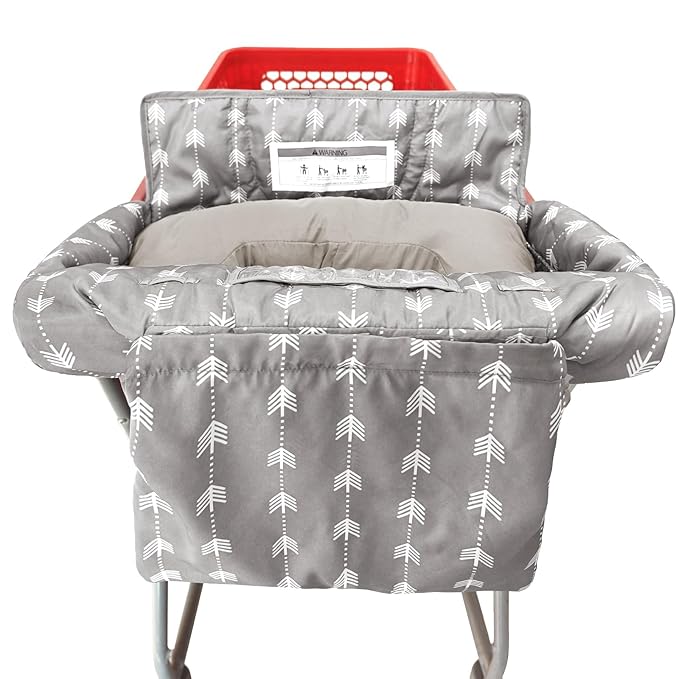 Soft Pillow Attached Waterproof 2-in-1 Baby Grocery Cart Seat Cover and High Chair Cover (Grey Arrow)