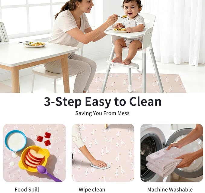 CoolaPeach Splat Mat for Under High Chair/Arts/Crafts, Washable Baby Spill Mat Waterproof Non-Slip Floor Splash Mat, Portable Baby Play Mat and Table Cloth (Goose, 43"x 43")