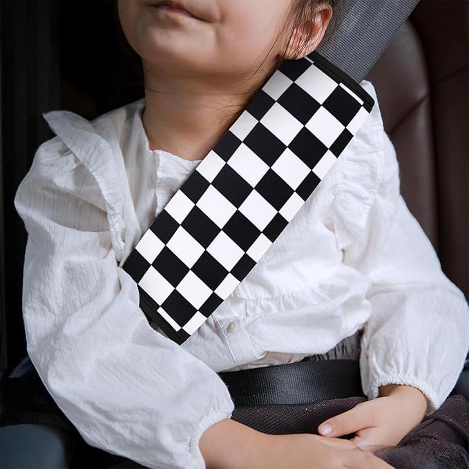 YR Seat Belt Cover for Kids, Soft Comfort Seat Belt Cushion for Children, Cute Cartoon Pattern Car Seat Belt Pads Cover for Girls and Boys, 1 Pack (Checkerboard Pattern)