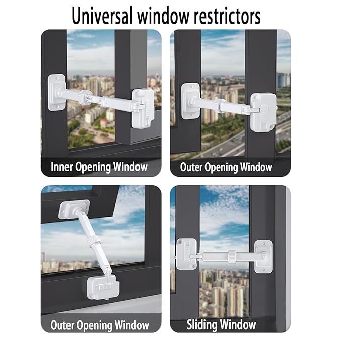 CMINGJ（2 Pack） Child Proof Window Restrictor, Adjustable Baby Safety Window Lock, Window Safety Locks for Toddlers & Pets, Easy to Install Suitable for Door, Washing Machine, Cat Door (White)