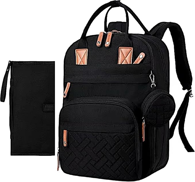 Rojnaz Baby Diaper Bag Backpack - Large Sturdy Bag for Boys & Girls, Changing Pad & Pacifier Case, Large Capacity, Insulated Pockets, Waterproof, Stroller Straps & Carry-on Straps, Unisex - Black