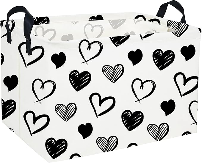 Sanjiaofen Rectangular Kids Baskets,Heart Storage Bins Organizer.Cute Storage Bin with Handles. Kids Basket,Girls Room Decor,Books Basket, Gifts Bins Empty.(Black Heart)