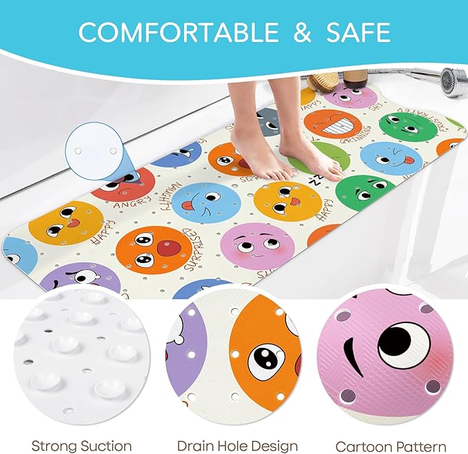 SHUCHING Baby Bath Mat for Tub Non Slip-40 X 16Inch, Kids Bathtub Mat Anti Slip, Toddler Long Shower Mat for Bathroom Mold Free, Machine Washable