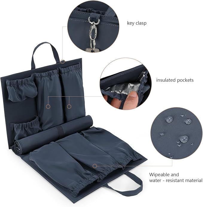 Lmbabter Removable Organizer Insert with Insulated Pocket,Updated Diaper Bag with 11 Total Pockets&Changing Pad, Handbag Tote Bag for Women Mommy Nurse (Blue)