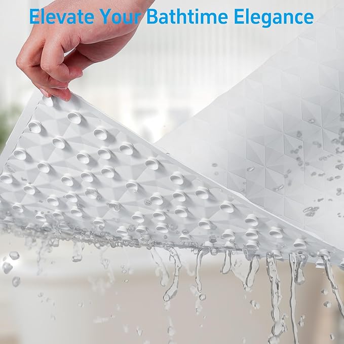 WRISIN Non Slip Bathtub Mat for Bath Tub Shower Safety - Natural Rubber Mat with Suction Cups ＆ Drain Holes - BPA/PVC Free Large Bathroom Mat - Machine Washable - Unique Diamond Pattern - 17 × 35 Inch
