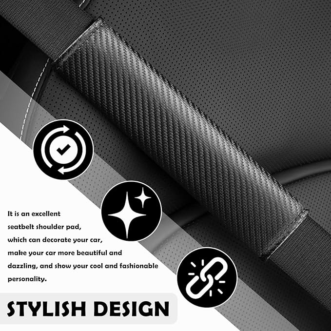 2PCS Carbon Fiber Seat Belt Cover Pad,Leather Seatbelt Covers for Reducing Shoulder & Neck Fatigue,Summer Essential Car Seat Strap Pads Car Accessories Interior for Most Vehicles (Carbon Fiber)