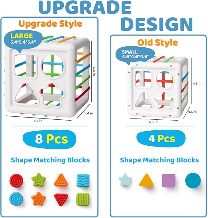 LiKee Shape Sorter Toys for 1+ Years Old, 8pcs Montessori Baby Blocks, Sensory Toddler Learning Toy for Fine Motor Skills, Infant Developmental Toys Gift for Boys Girls Ages 18+ Months