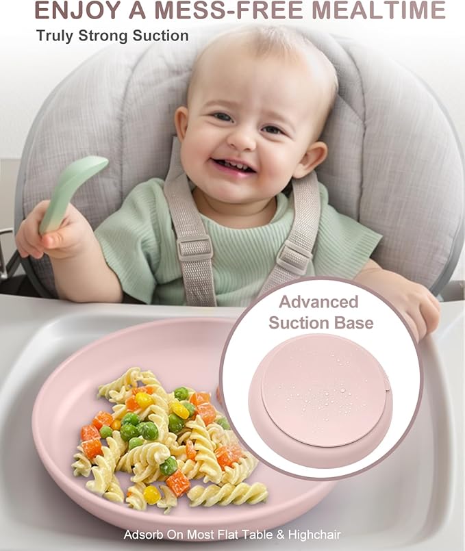Toddler Plates with Suction 2 Pcs, BPA Free Silicone Suction Plates for Baby Toddler Kids, Baby Dinner Dishes Stick & Stay, Microwave & Dishwasher Safe