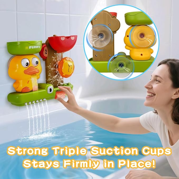 GeeKiPrime Bath Toys for Toddlers 1-3 with Scoop & Suction Cup, Interactive Duck Bathtub Toys for Bathtime Fun, Baby Bath Toy 2-4, Toddler Shower Wall Toy Boys Girls Birthday Gifts 18+ Months