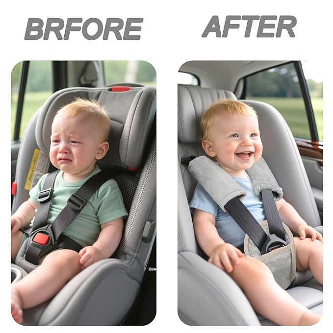 Car Seat Straps Pads for Baby Boys 3 Pieces,Super Soft Car Seat Strap Covers Kids,Man Fai Sky Infant Carseat Shoulder Pading, Hip Support for All Car Seats, Pushchair, Stroller(Grey)
