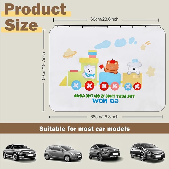 Car Side Window Sun Shade, Track Type Window Shades Privacy Curtain Universal for Baby, Kids, Breastfeeding, Sleeping,Camping, with Sun Protection, Small Train Design, 2 Pack