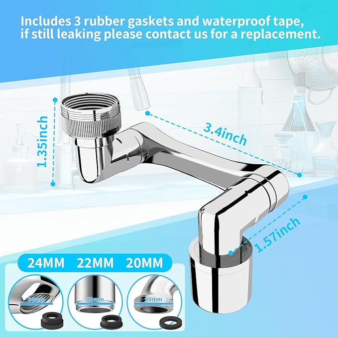 Longing Home 1080° Swivel Faucet Extender, Heavy Duty Rotating Sink Extension, Universal Swivel Multifunctional Robotic Arm, Rotating Splash Filter Extension Faucet Aerator for Kitchen Bathroom-4 Pcs