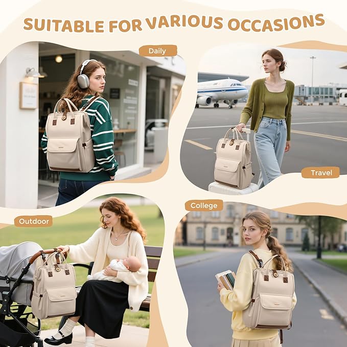 GOLF QUALITY Diaper Bag Backpack,Multi Function Water Resistant Diaper Bag With Hook,Casual Hanging diaper bag for mom,16 Inch,Apricot