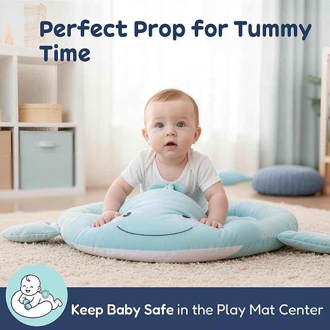 Baby Play Mat, Whale Tummy Time Mat with Toys, Baby Activity Gym for Infants 0–12 Months Sensory Floor Mat for Boys & Girls