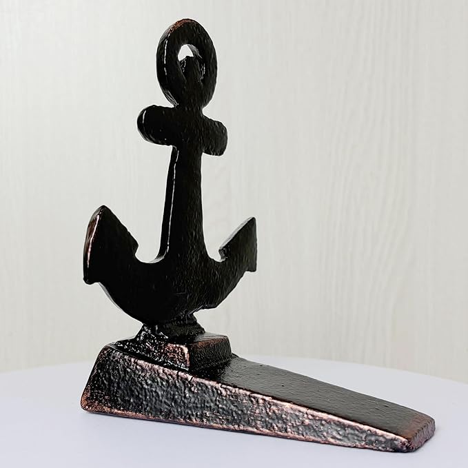 Door Stoppers for Bottom of Door Cast Iron Decorative Door Stop Wedge Metal Doorstops (Nautical Anchor Shape, Bronze)