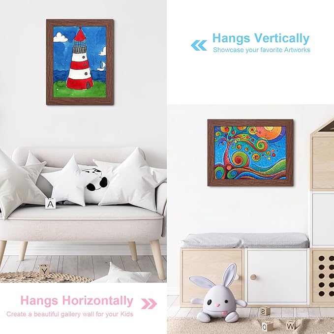 GULETHUN [2-Pack] Kids Art Frames, 8.5x11 Front Opening Kids Artwork Frames Changeable, Brown Artwork Display Storage Frame for Wall, Holds 50 Pcs, for 3D Picture, Crafts, Hanging Art, Portfolio