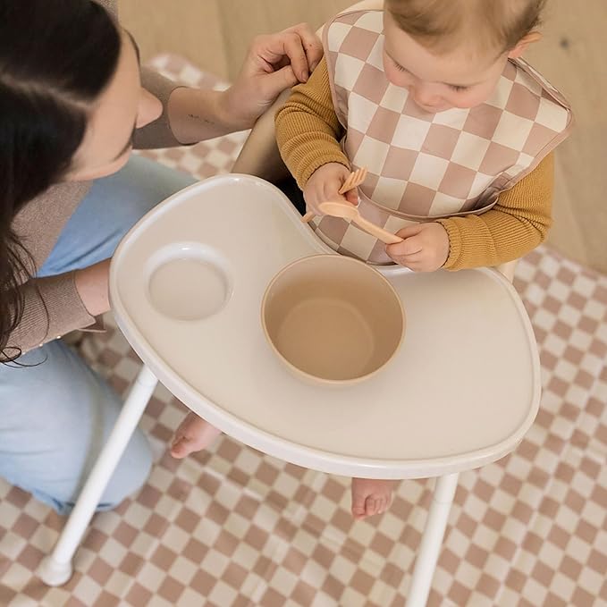 Tiny Twinkle Splat Mat for Under High Chair or Table | 51" x 51" Waterproof & Mess-Proof High Chair Mat for Baby, Machine Washable for Mealtime or Art(Brown Checkers)