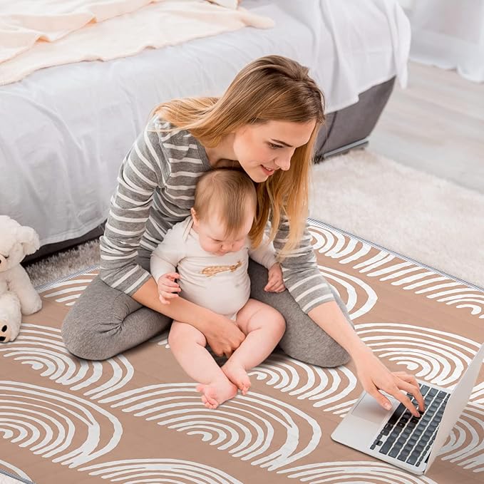 Funtery 43 x 43 Inch Boho Baby Play Mat Portable Crawling Washable Foldable Tummy Time Non Slip Baby Floor Large Playpen Mat for Infants Toddlers Floor Playpen Activity(Fresh Rainbow)