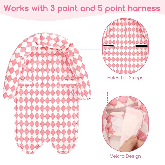GFU Baby Car Seat Head Support for Newborn, 2 in 1 Infant Car Seat Head Body Support with Strap Pads, Soft Stroller Cushion Pillow Insert for Girls, Fits for Stroller, Swing, Pink Diamond