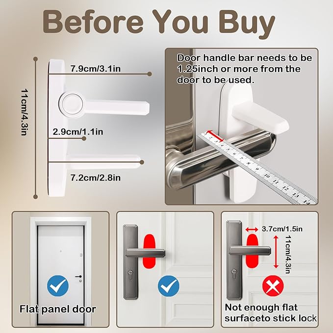 Childproof Door Lever Lock(4 Pack) Door Locks for Kids Safety,Preventing Babies From Opening Doors,Child Proof Door Lock with 3M Adhesive,Easy Install & Remove,Durable ABS,White