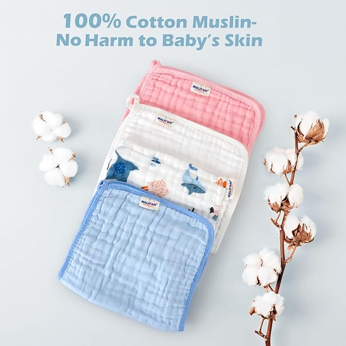 Maliton Muslin Burp Cloths for Baby 6 Pack Large 20''x10'' 100% Cotton Burp Cloths Absorbent and Soft 6 Layers Muslin Baby Stuff for Newborn Unisex(White, Pack of 6)