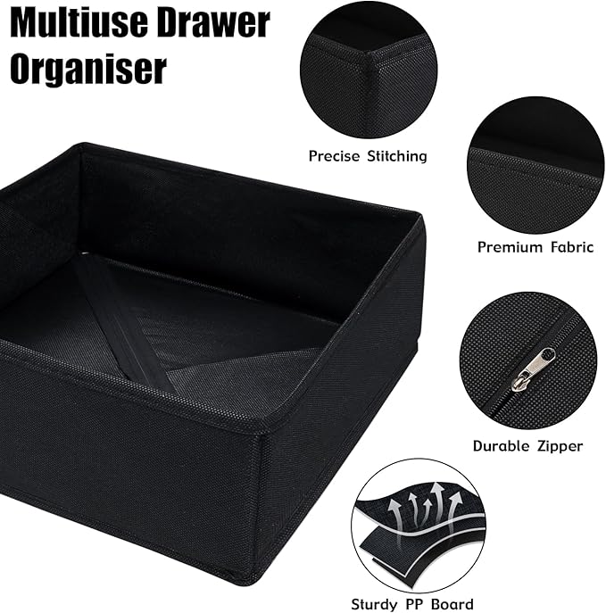 Pomety Black Foldable Underwear Drawer Organizer and Closet Dividers Foldable Cloth Storage Box Drawer Divider Organizer Bins for Clothes, Socks, Bras, Underwear,3 Pack （Black）