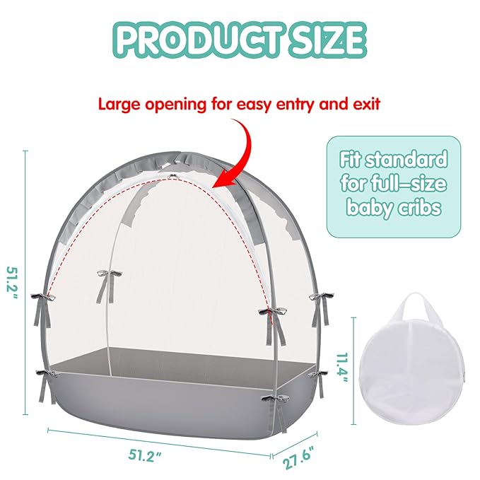 Crib Tent - Crib Net to Keep Baby in, Stop Baby from Climbing Out of Crib, Pop Up Crib Tent with Durable Breathable Net Double Zipper Strong Rods Installation Convenience