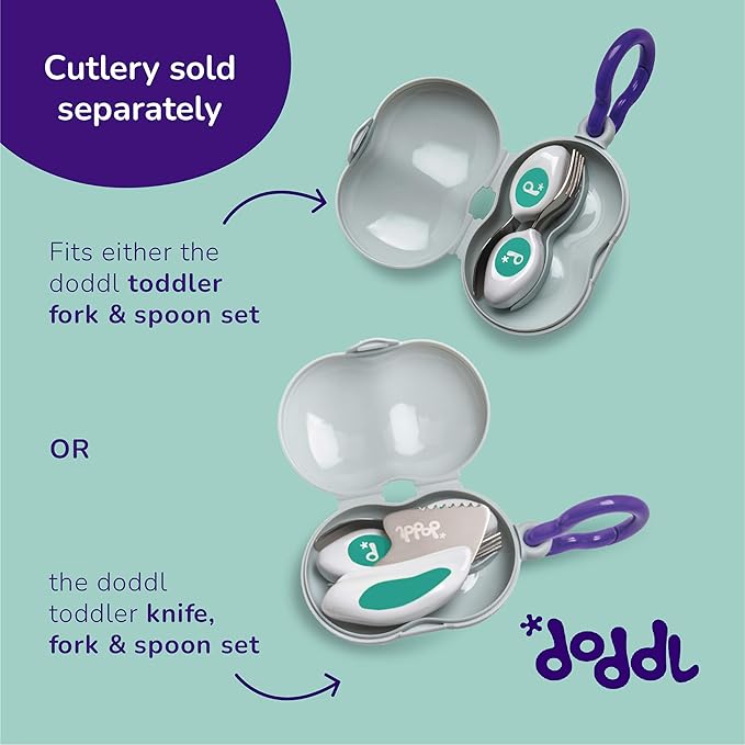 doddl Toddler Travel Utensil Case, Fits Toddler Fork, Spoon and Knife Sets, Clips to Bags & Strollers, Travel Essentials, Dishwasher Safe (Case Only)