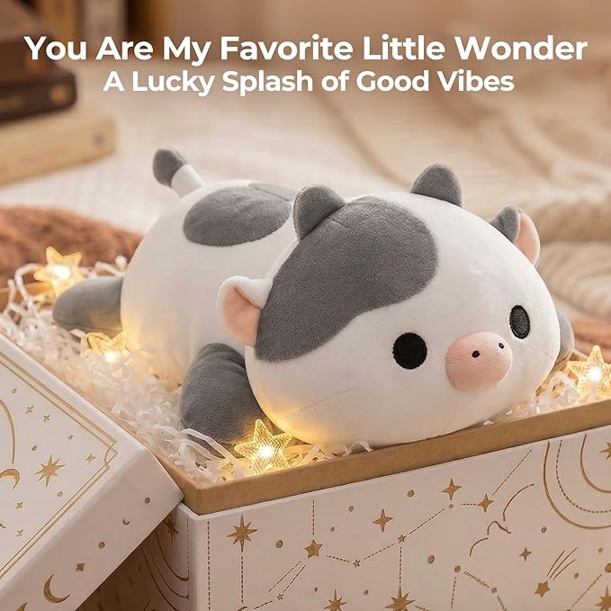 Mewaii Cute Cow Plush Pillow, Kawaii Plushies White Cow Stuffed Animals, Squishy Plushies, Cuddle Plush Pillow for Kids & Girls (13 Inch)