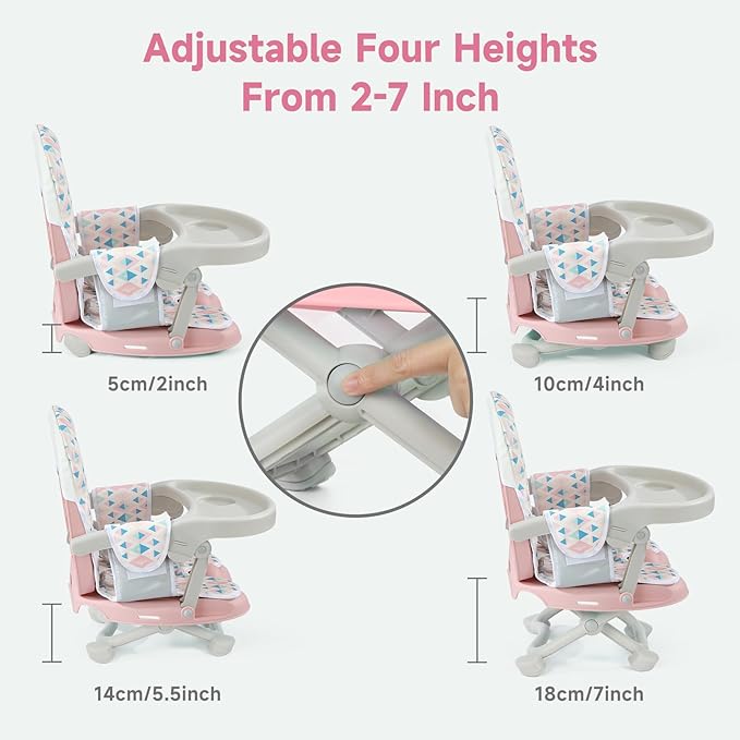 YOLEO Baby High Chair Booster Seat for Dining Table, Foldable High Chairs with Adjustable Heights, Travel Booster Seat with Removable Tray