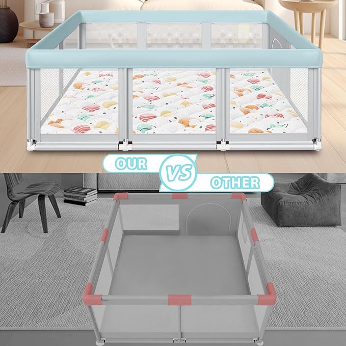 Fshibila 74" ×50" Baby Playpen with Mat, Baby Playard for Babies and Toddlers, Play Pens for Indoor & Outdoor, Sturdy Safety Play Yard with Soft Breathable Mesh, Anti-Fall, Grey