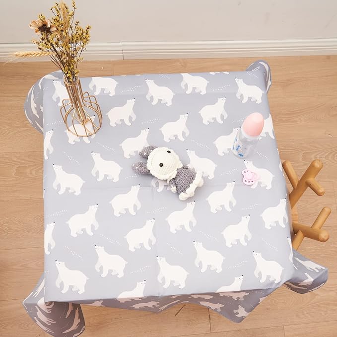 CoolaPeach Splat Mat for Under High Chair/Arts/Crafts, Washable Baby Spill Mat Waterproof Non-Slip Floor Splash Mat, Portable Play Mat and Table Cloth (Bear, 43"x 43")